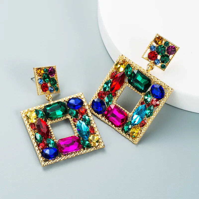 Bright Multi-Colored Squared Earrings